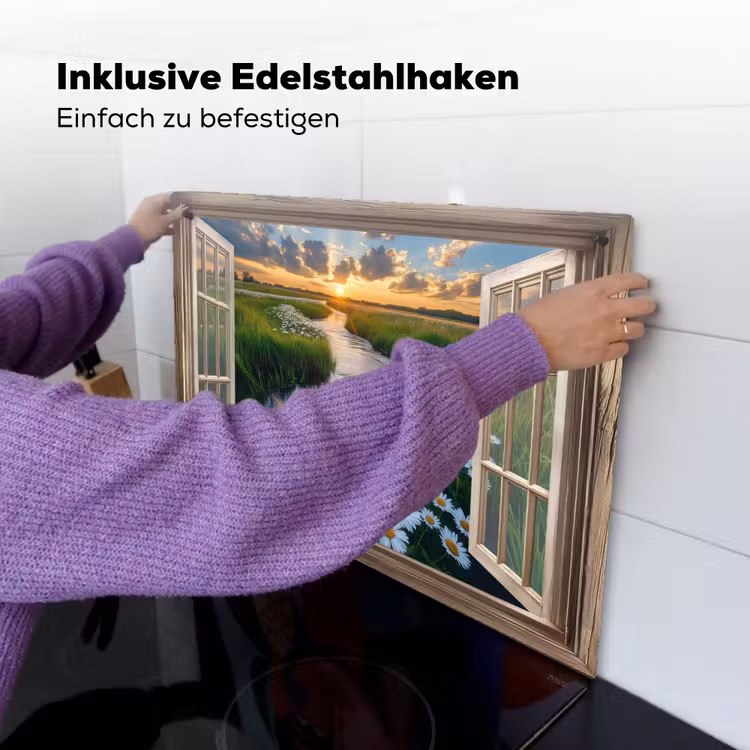 Doorkijk - Landschap - Raam - Water - Zonsondergang Inductie beschemer met haakjes klein -ky-ophangen-de