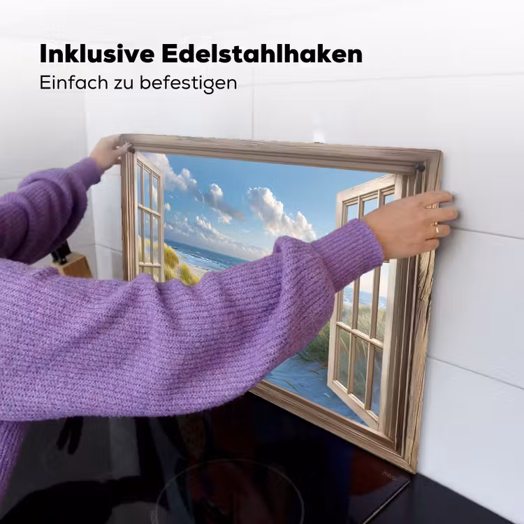 Doorkijk - Strand - Raam - Duinen - Zee Inductie beschemer met haakjes klein -ky-ophangen-de
