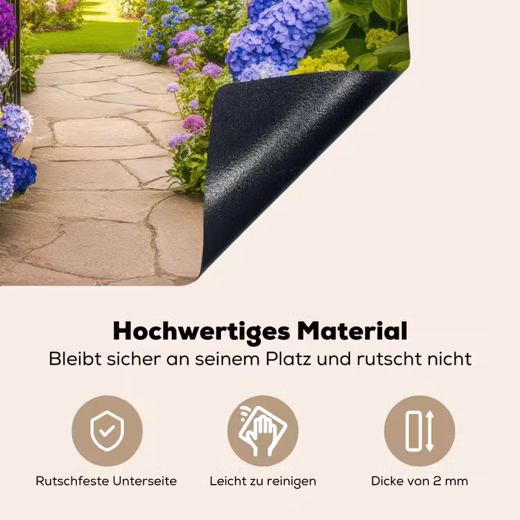 Doorkijk - Poort - Hortensia - Bloementuin Inductie beschemer met haakjes middel -ky-onderkant-de