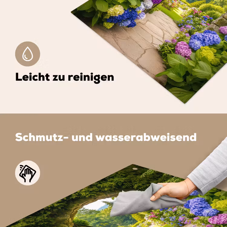 Doorkijk - Poort - Hortensia - Bloementuin Inductie beschemer met haakjes middel -ky-schoon-de