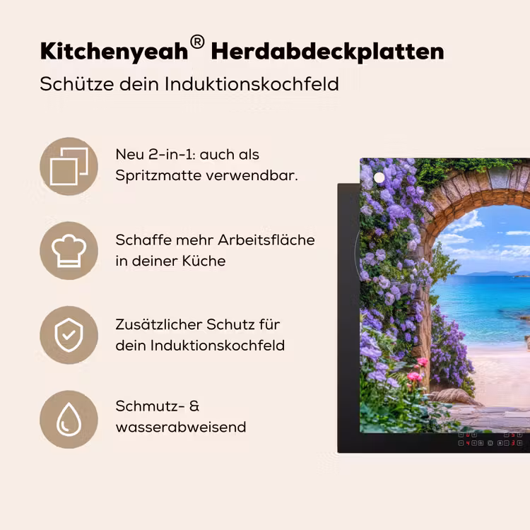 Doorkijk - Poort - Zee - Strand - Rotsen Inductie beschemer met haakjes middel -ky-usp-de