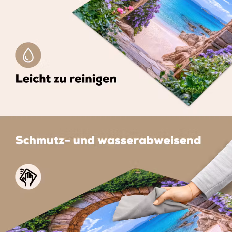 Doorkijk - Poort - Zee - Strand - Rotsen Inductie beschemer met haakjes middel -ky-schoon-de