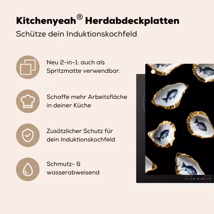Oesters - Vissen - Blauw - Goud Inductie beschemer met haakjes klein -ky-usp-de