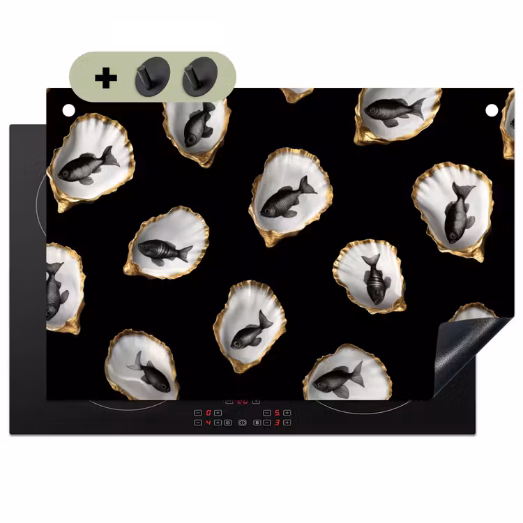 Oesters - Zwart - Vissen - Goud Inductie beschemer met haakjes klein -3d