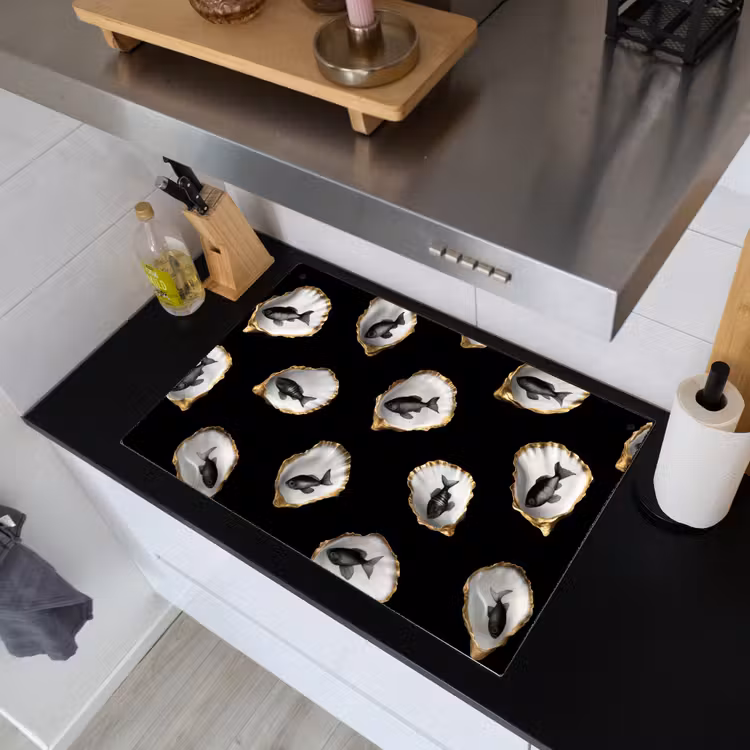 Oesters - Zwart - Vissen - Goud Inductie beschemer met haakjes klein -sfeer1