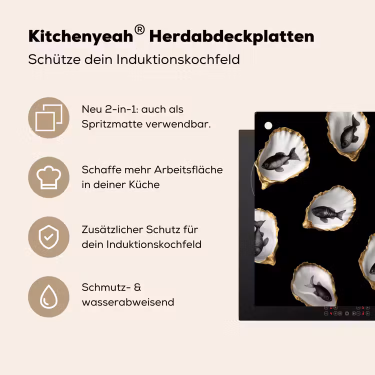 Oesters - Zwart - Vissen - Goud Inductie beschemer met haakjes klein -ky-usp-de