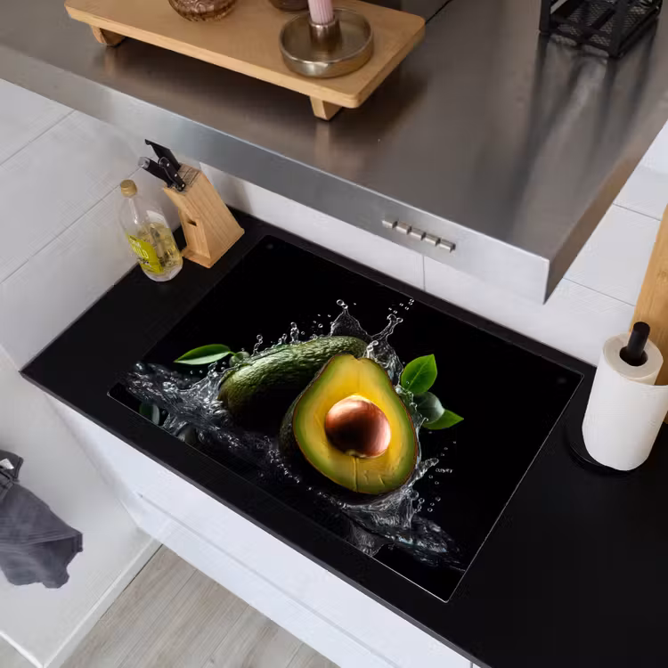 Avocado - Groente - Bladeren - Water - Zwart - Groen Inductie beschemer met haakjes klein -sfeer1