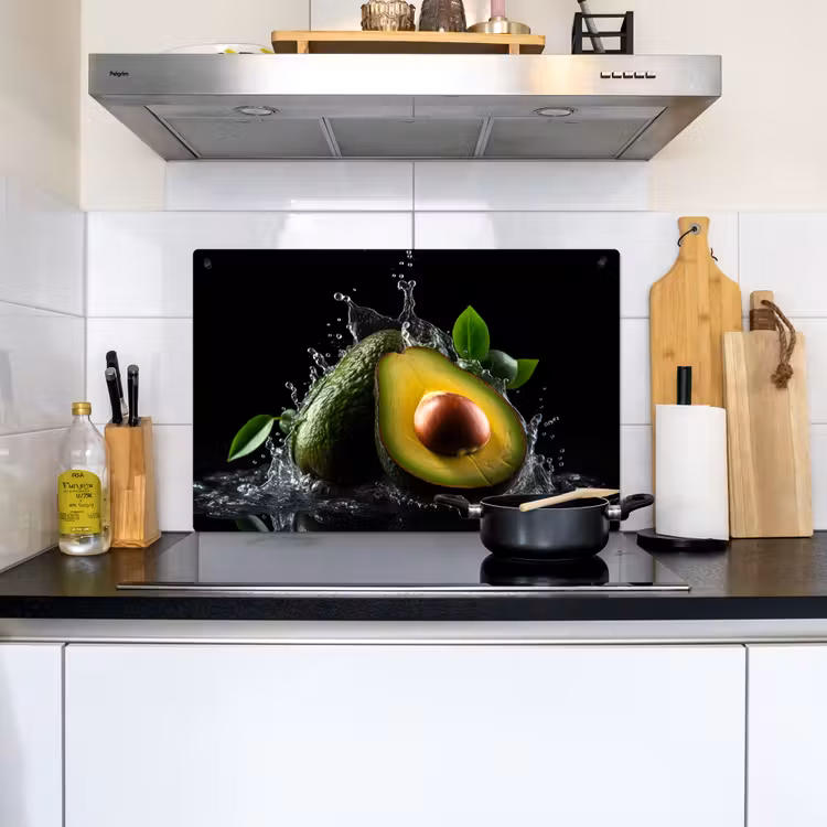 Avocado - Groente - Bladeren - Water - Zwart - Groen Inductie beschemer met haakjes klein -sfeer2
