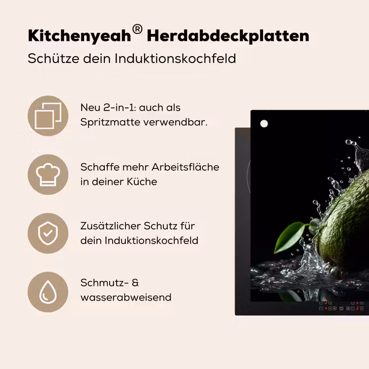 Avocado - Groente - Bladeren - Water - Zwart - Groen Inductie beschemer met haakjes klein -ky-usp-de