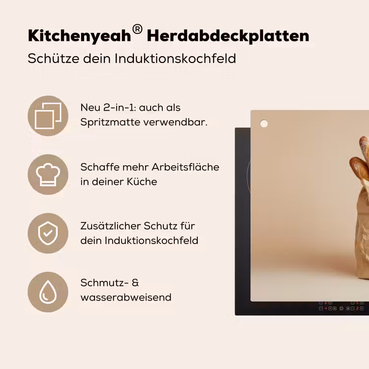 Baguette - Brood - Stokbrood - Beige Inductie beschemer met haakjes klein -ky-usp-de