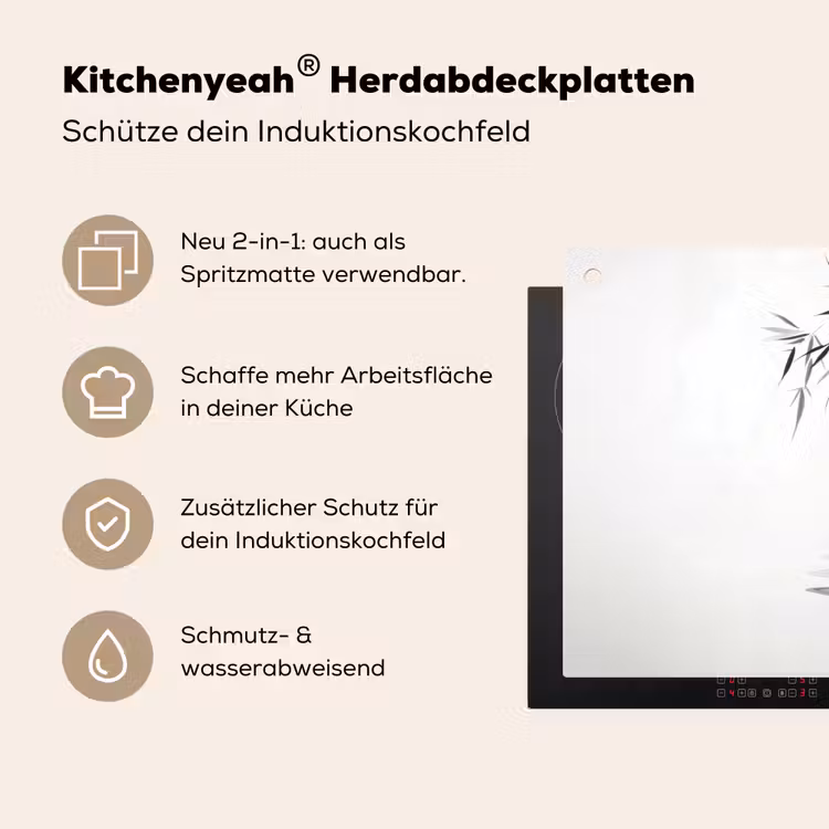 Bamboestammen - Water - Minimalistisch - Wit Inductie beschemer met haakjes klein -ky-usp-de
