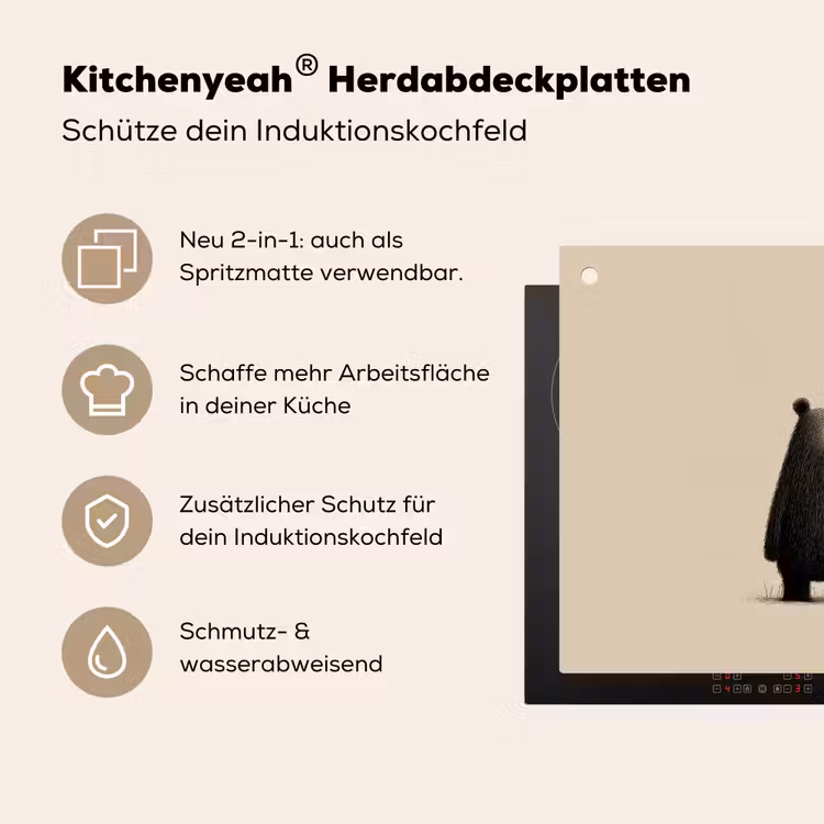 Beer - Donkerbruin - Minimalistisch Inductie beschemer met haakjes middel -ky-usp-de