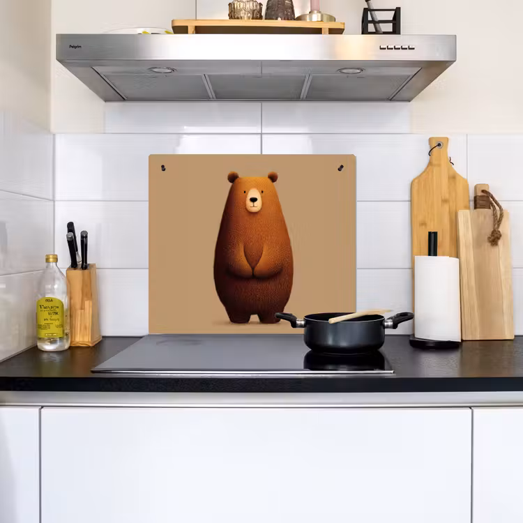 Beer - Minimalistisch - Bruin Inductie beschemer met haakjes middel -sfeer2