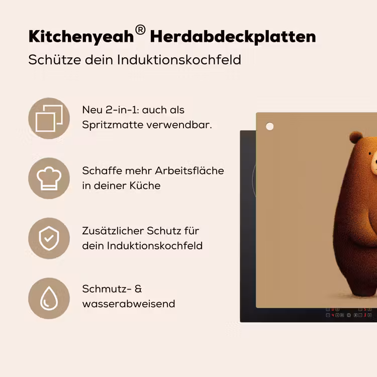 Beer - Minimalistisch - Bruin Inductie beschemer met haakjes middel -ky-usp-de
