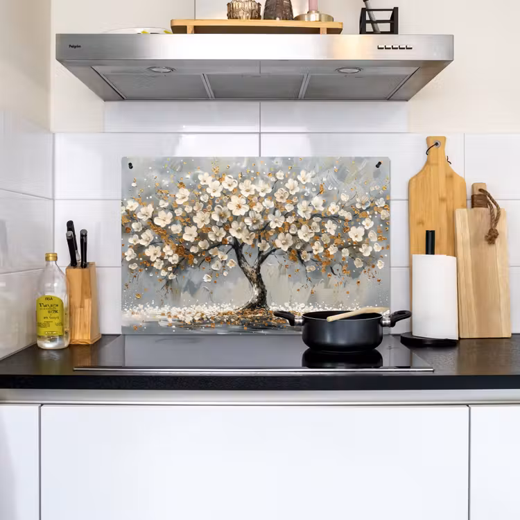 Boom - Bloemen - Wit - Natuur - Kunst Inductie beschemer met haakjes klein -sfeer2