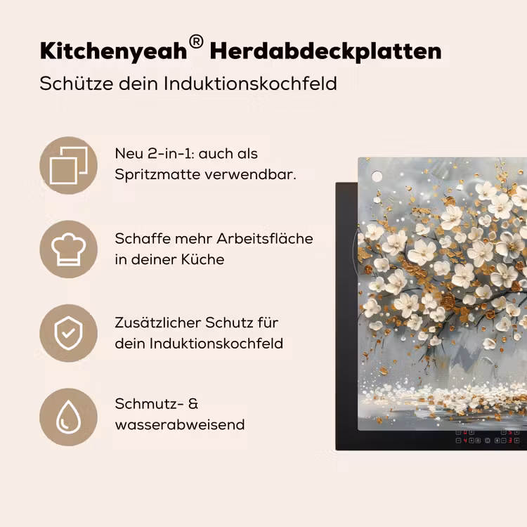 Boom - Bloemen - Wit - Natuur - Kunst Inductie beschemer met haakjes klein -ky-usp-de