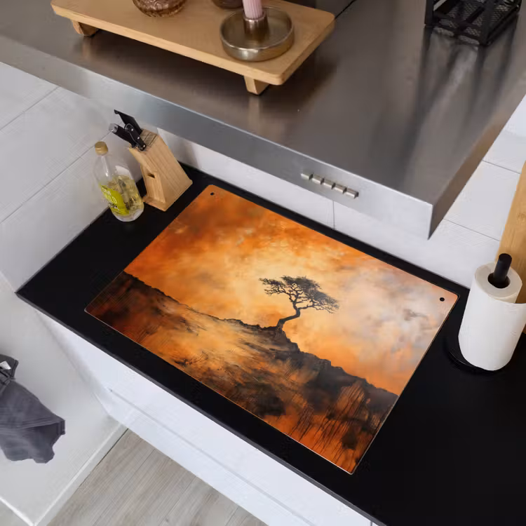 Boom - Landschap - Oranje Inductie beschemer met haakjes klein -sfeer1