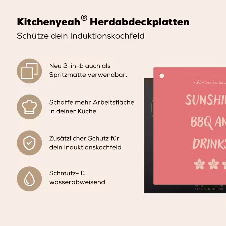 BBQ - Quote - Roze - Zomer Inductie beschemer met haakjes middel -ky-usp-de