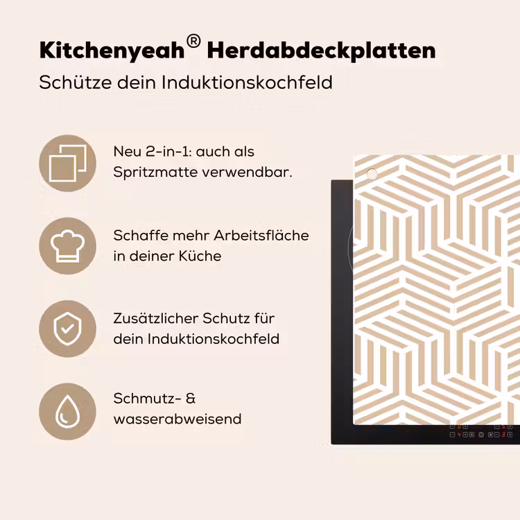 Beige - Geometrie - Patronen - Abstract Inductie beschemer met haakjes klein 777 -ky-usp-de