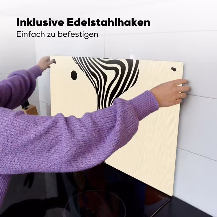 Beige - Lijnen - Golvend - Abstract Inductie beschemer met haakjes klein -ky-ophangen-de