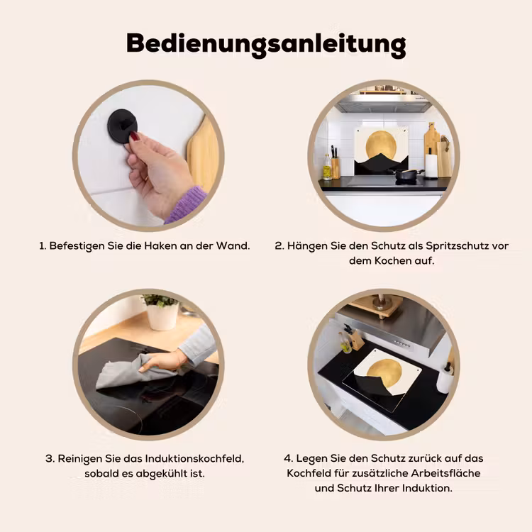 Bergsilhouetten - Gouden cirkel - Beige Inductie beschemer met haakjes middel -ky-gebruik-de