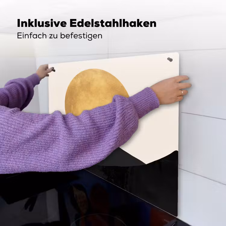 Bergsilhouetten - Gouden cirkel - Beige Inductie beschemer met haakjes middel -ky-ophangen-de