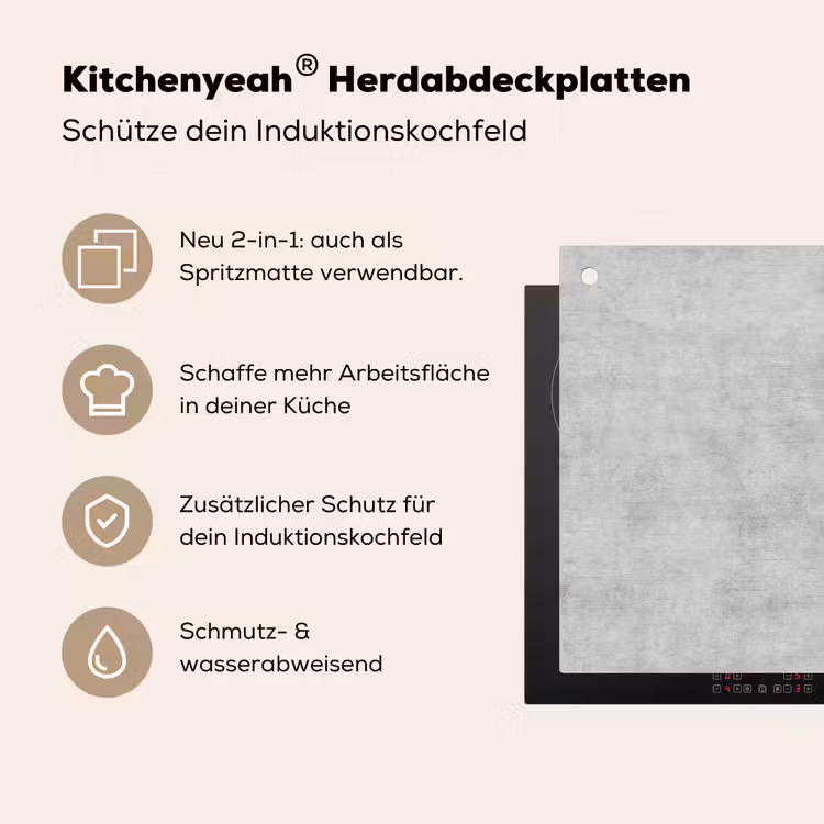 Beton - Grijs - Industrieel - Patroon Inductie beschemer met haakjes klein 777 -ky-usp-de