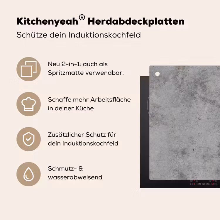 Beton - Grijs - Patronen Inductie beschemer met haakjes klein 777 -ky-usp-de
