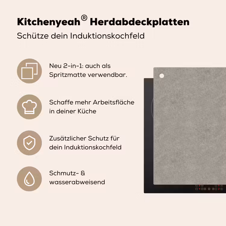 Beton - Grijs - Patronen - Industrieel Inductie beschemer met haakjes klein 777 -ky-usp-de