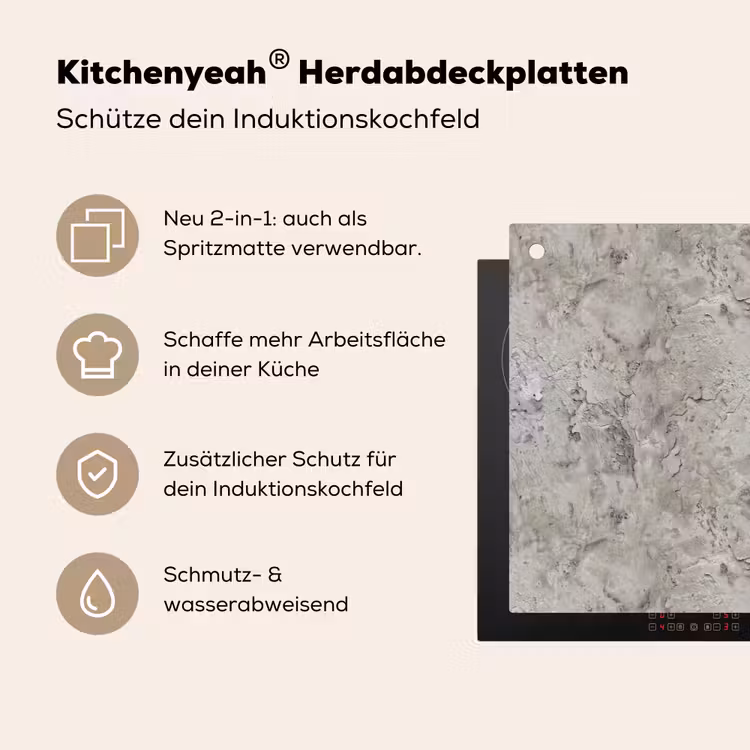 Beton - Grijs - Muur Inductie beschemer met haakjes klein 777 -ky-usp-de