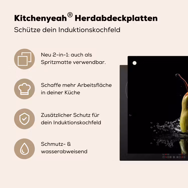 Peer - Fruit - Water - Zwart Inductie beschemer met haakjes klein -ky-usp-de