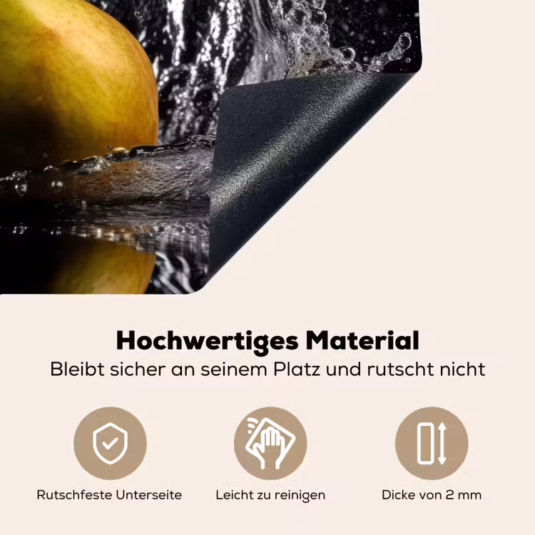 Peer - Fruit - Water - Zwart Inductie beschemer met haakjes klein -ky-onderkant-de