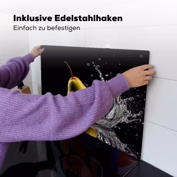 Peer - Fruit - Water - Zwart Inductie beschemer met haakjes klein -ky-ophangen-de