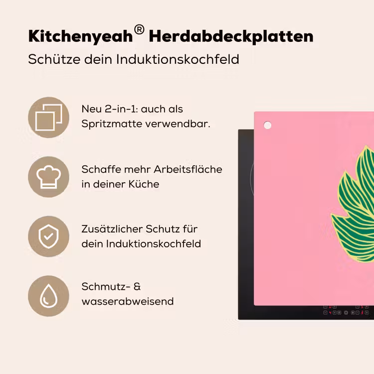 Blad - Groen - Illustratie - Minimalistisch Inductie beschemer met haakjes klein -ky-usp-de