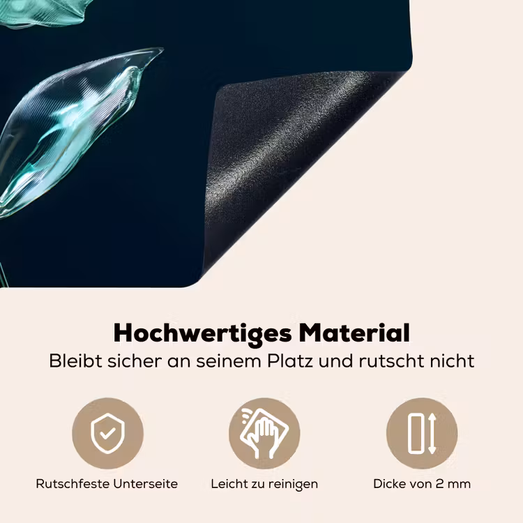 Bladeren - Bloem - Glazen - Donkerblauw Inductie beschemer met haakjes klein -ky-onderkant-de