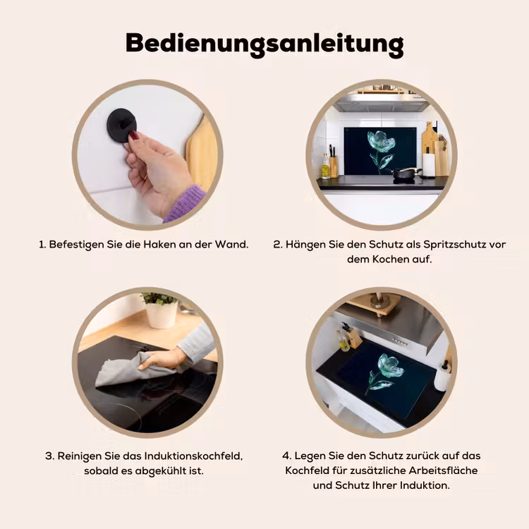Bladeren - Bloem - Glazen - Donkerblauw Inductie beschemer met haakjes klein -ky-gebruik-de