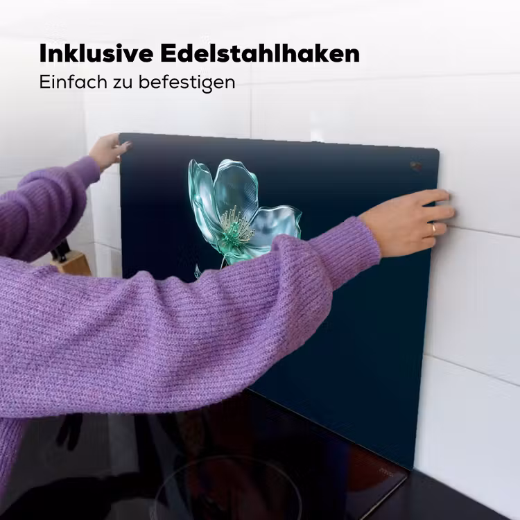 Bladeren - Bloem - Glazen - Donkerblauw Inductie beschemer met haakjes klein -ky-ophangen-de