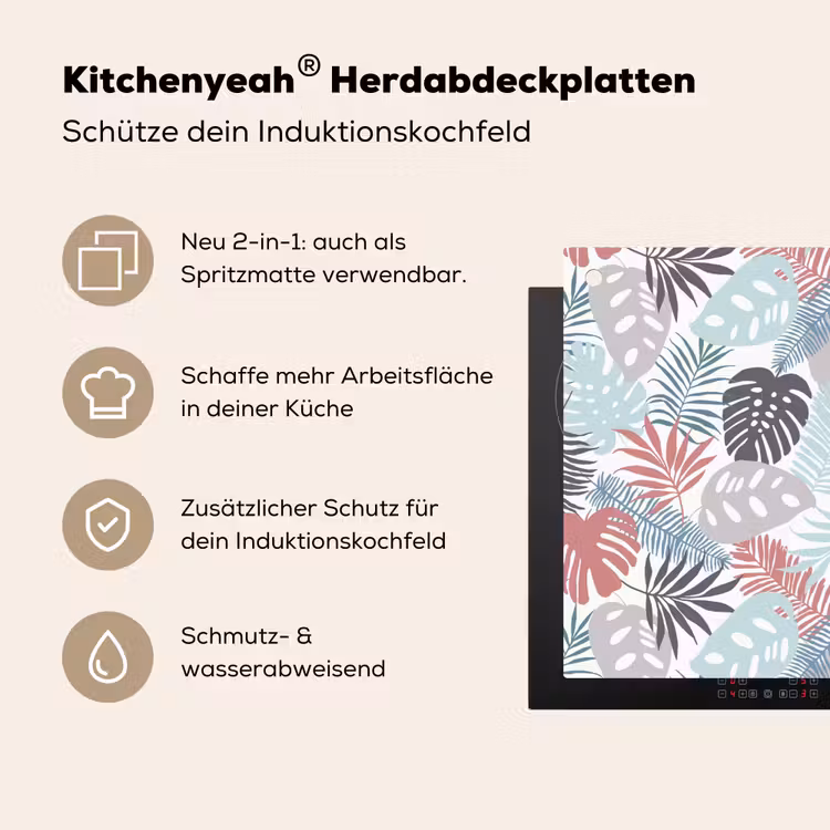 Bladeren - Jungle - Pastel - Tropisch Inductie beschemer met haakjes klein -ky-usp-de