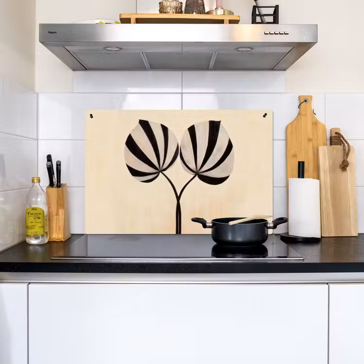 Bladeren - Gestreept - Stengel - Beige Inductie beschemer met haakjes klein -sfeer2
