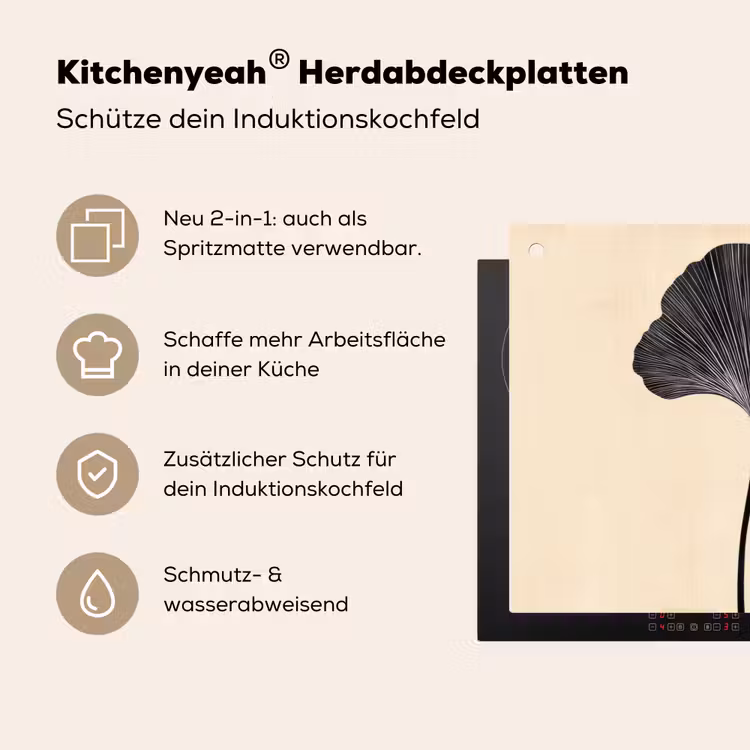 Bladeren - Minimalistisch - Zwart Inductie beschemer met haakjes klein -ky-usp-de