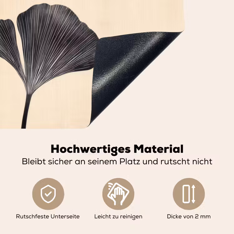 Bladeren - Minimalistisch - Zwart Inductie beschemer met haakjes klein -ky-onderkant-de
