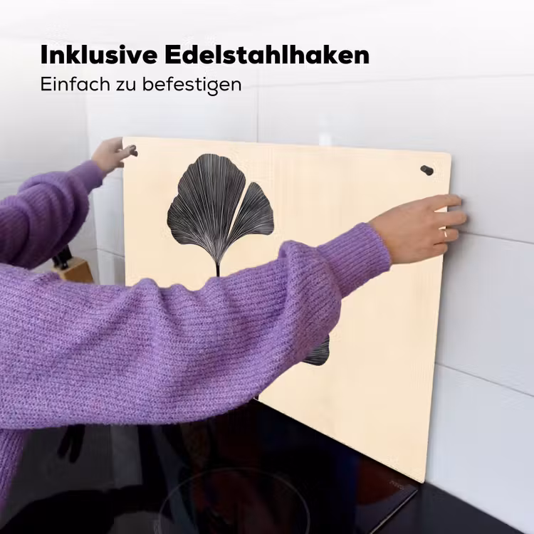 Bladeren - Minimalistisch - Zwart Inductie beschemer met haakjes klein -ky-ophangen-de