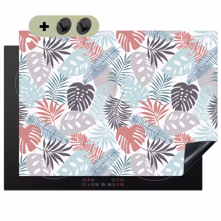 Inductie beschermer - Bladeren - Pastel - Jungle - Afdekplaat voor kookplaat Inductie beschemer met haakjes klein -3d