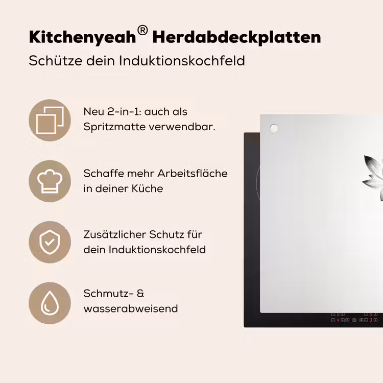 Bladeren - Zwart - Lotusbloem - Minimalitisch Inductie beschemer met haakjes klein -ky-usp-de