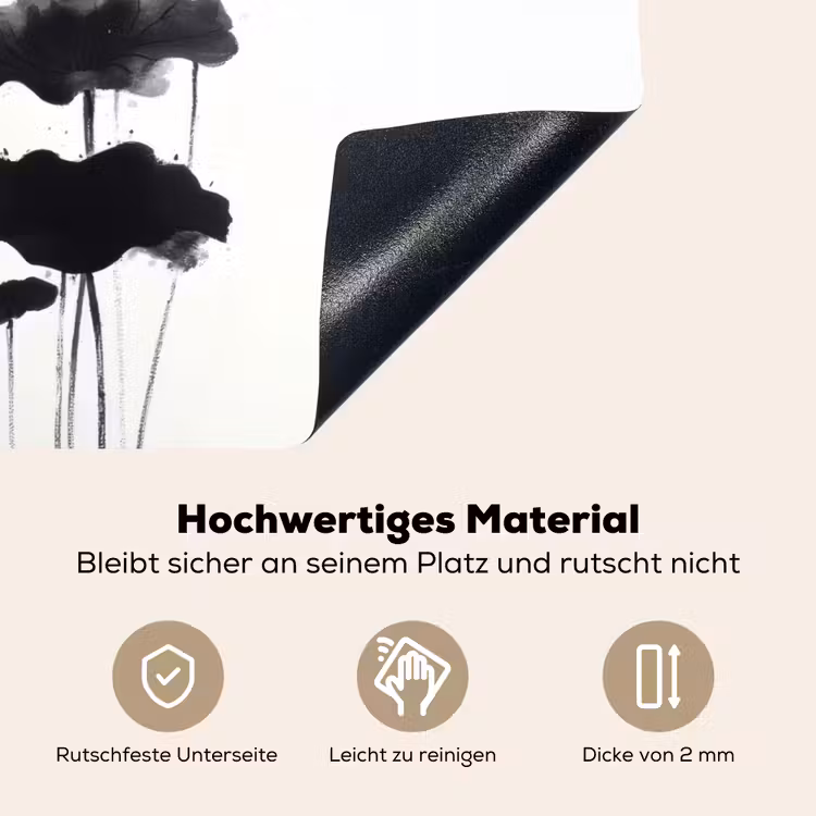Bladeren - Zwart - Lotusbloem - Minimalitisch Inductie beschemer met haakjes klein -ky-onderkant-de
