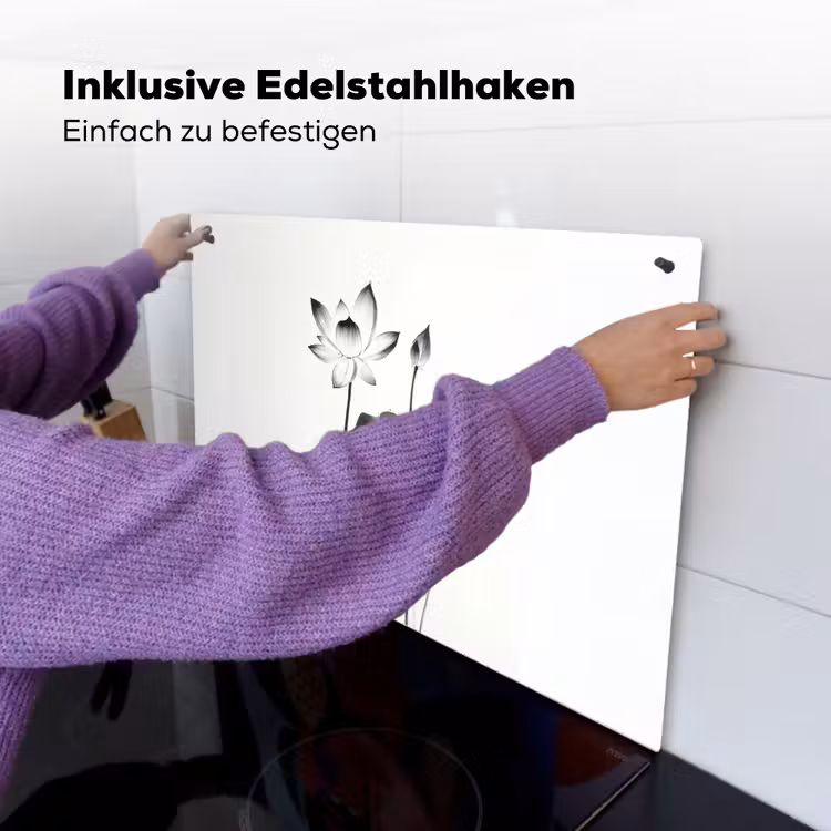Bladeren - Zwart - Lotusbloem - Minimalitisch Inductie beschemer met haakjes klein -ky-ophangen-de