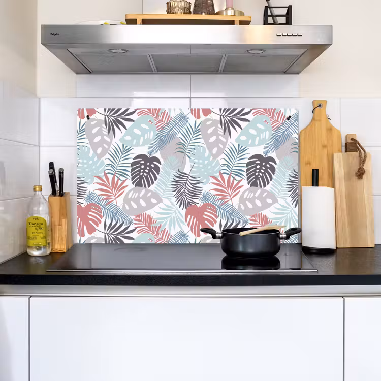 Bladeren - Tropical - Pastel - Jungle Inductie beschemer met haakjes groot -sfeer2