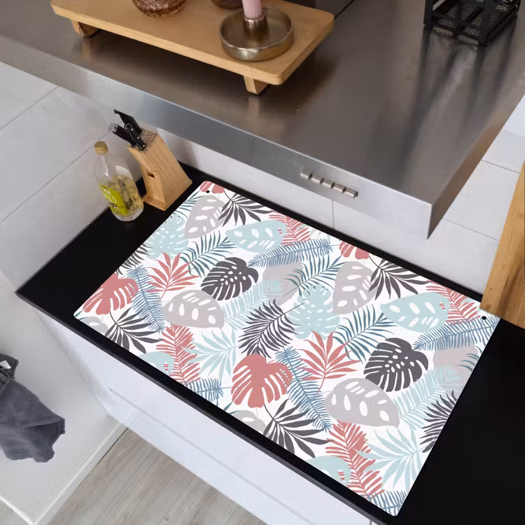 Bladeren - Tropical - Pastel - Jungle Inductie beschemer met haakjes groot -sfeer1