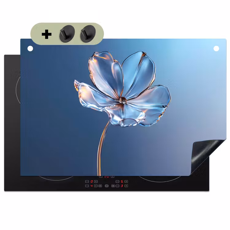 Blauw - Bloem - Glazen - Sierlijk Inductie beschemer met haakjes klein -3d