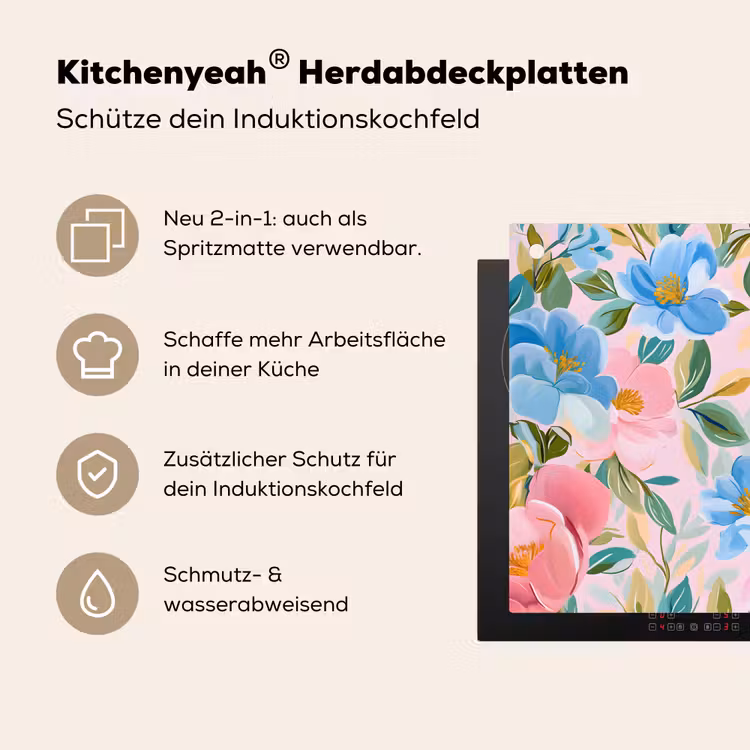 Blauw - Roze - Bloemen Inductie beschemer met haakjes klein -ky-usp-de